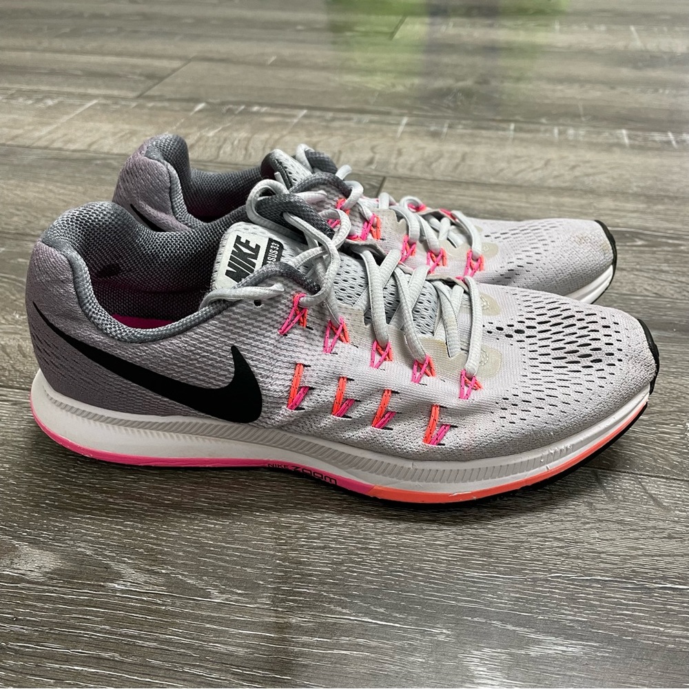 Nike Air Zoom Pegasus 33 Womens Size 10 Gray Pink Running Shoes Sneakers - Picture 2 of 13